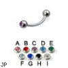 Double jeweled eyebrow ring, 18 ga