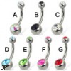 Double jeweled navel ring, 12 ga