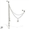 Double jeweled straight barbells with dangling stars and connecting chains, 16 ga