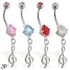 Double jewelry belly ring with dangling treble clef