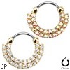 Double Line Round Paved Gems Gold Toned Surgical Steel Septum Clicker