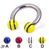 Double striped ball titanium horseshoe barbell, 10 ga