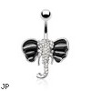 Elephant with Paved Gems And Black Enamel Plated Ears Surgical Steel Navel Ring