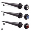 Fake UV acrylic black taper with gem, 16 ga