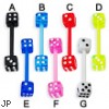 Flexible acrylic dice tongue ring, 14 ga