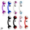 Flexible bioplast curved barbell with jeweled acrylic balls, 16 ga