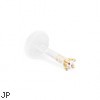 Flexible bioplast labret with 14K gold push-in prong-set gem, 16ga