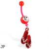 Flexible navel ring with dangling red flipflops