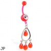 Flexible red belly ring with dangling chandelier