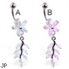 Flower belly ring with dangling jeweled vine