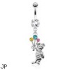 Flying Bear with Multi Color Gemmed Balloons Surgical Steel Dangle Navel Ring