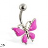 Fuschia butterfly belly ring