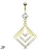 Geometric Overlapped Squares with Gemmed Corner Dangle Gold Tone Navel Ring