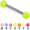 Glow-in-the-dark ball titanium straight barbell, 12 ga