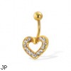 Gold Tone belly button ring with CZ-paved heart