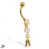 Gold Tone belly button ring with dangling cylinders