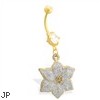 Gold Tone belly button ring with dangling Glittery Flower
