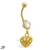 Gold Tone belly button ring with dangling heart