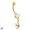 Gold Tone belly button ring with tiny dangling bird