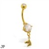 Gold Tone belly button ring with tiny dangling horse