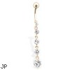 Gold Tone Belly Ring with 5 Clear Cascading Gems