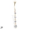 Gold Tone Belly Ring with 5 Clear Cascading Gems