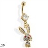 Gold Tone Belly Ring with CZ Covered Bunny