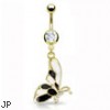 Gold Tone belly ring with dangling black and white butterfly