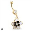 Gold Tone belly ring with dangling black flower