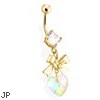 Gold Tone Belly Ring with Dangling Bow with Heart