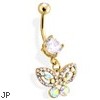 Gold Tone Belly Ring with Dangling Butterfly