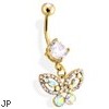 Gold Tone Belly Ring with Dangling Butterfly
