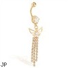 Gold Tone belly ring with dangling butterfly and jeweled chains