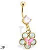 Gold Tone Belly Ring with Dangling Flower And Butterfly