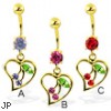 Gold Tone belly ring with dangling heart and cherry