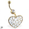 Gold Tone Belly Ring with Dangling Heart with Hearts And Gems