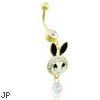 Gold Tone belly ring with dangling jeweled bunny