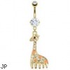 Gold Tone belly ring with dangling jeweled giraffe