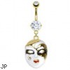 Gold Tone Belly Ring with Dangling Opera Mask