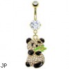 Gold Tone Belly Ring with Dangling Panda Bear