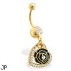 Gold Tone belly ring with dangling rose and heart