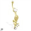 Gold Tone belly ring with dangling tinkerbell