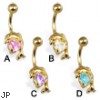 Gold Tone belly ring with dolphin and heart-shaped stone