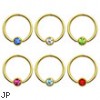 Gold Tone captive bead ring with gem, 14 ga