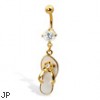 Gold Tone dangling flip-flop with flower belly button ring