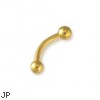 Gold Tone eyebrow ring with balls, 16 ga