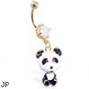 Gold Tone navel ring with dangling jeweled panda