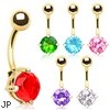 Gold Tone Prong Set CZ Navel Ring