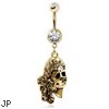 Gold Toned Gemmed Navel Ring with Undead Siren Dangle