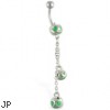 Green heart pumpkin face belly ring with dangling pumpkins